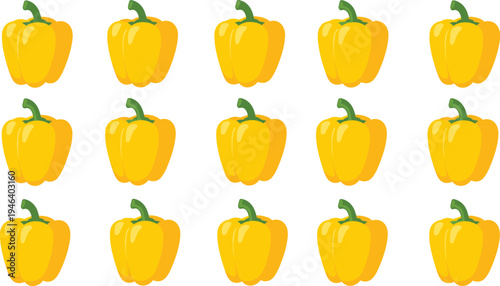 Yellow bell pepper pattern vector illustration with fresh sweet capsicum vegetables repeating design isolated healthy food background