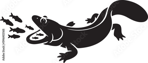Chinese Giant Salamander silhouette hunting fish minimalist animal graphic