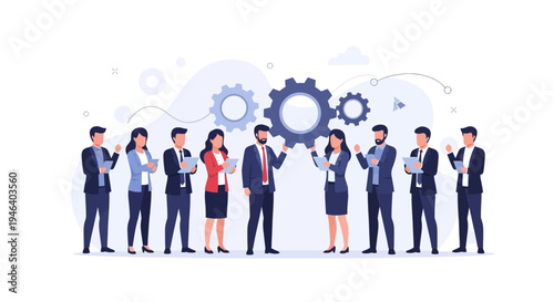 Business Team Collaboration with Gears - Teamwork, Strategy, Success