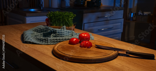 Cutting board with knife an...