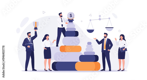 Business team building success pyramid, finance, teamwork, strategy, growth, achievement