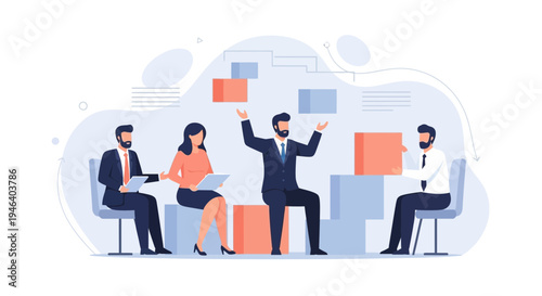 Business Team Collaboration and Strategy Planning with Blocks and Laptops