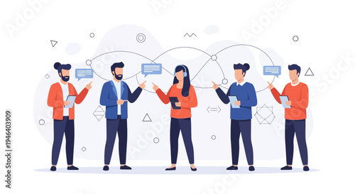 Diverse team collaborating and communicating in a modern business setting