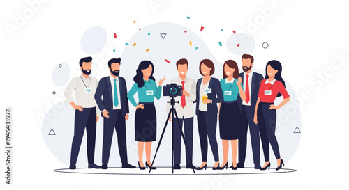 Team Photo Shoot with Confetti and Camera