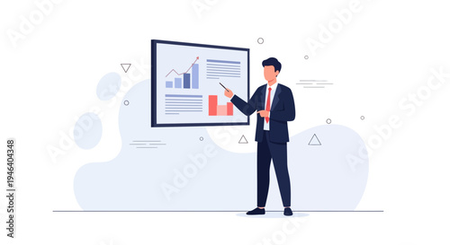 Businessman presenting financial growth chart on screen, business meeting, strategy, analysis