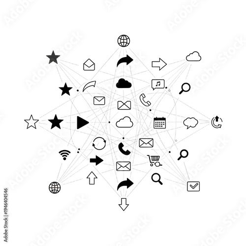 Digital Network Icons Web PNG, Transparent Background