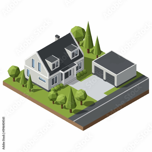 Isometric illustration of a suburban house.