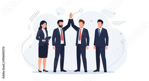 Business team celebrating success with high five, teamwork and achievement concept