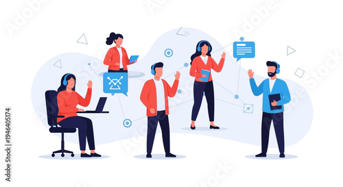 Diverse Team Collaborating Online with Digital Connections and Communication