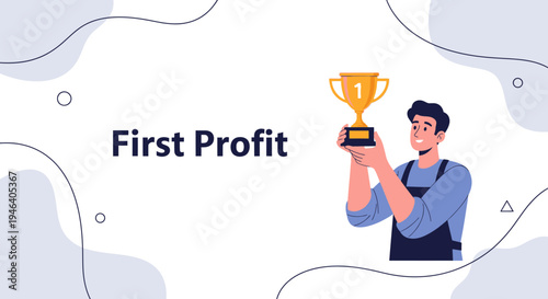 Man Holding Trophy, First Profit Concept, Business Success, Award Winner