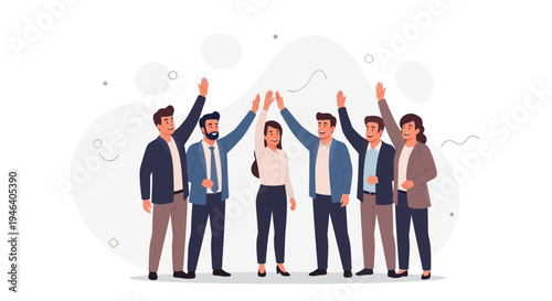 Diverse business team celebrating success with high fives, unity, teamwork concept