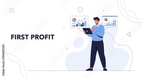 Man analyzing financial charts on tablet, representing business growth and profit