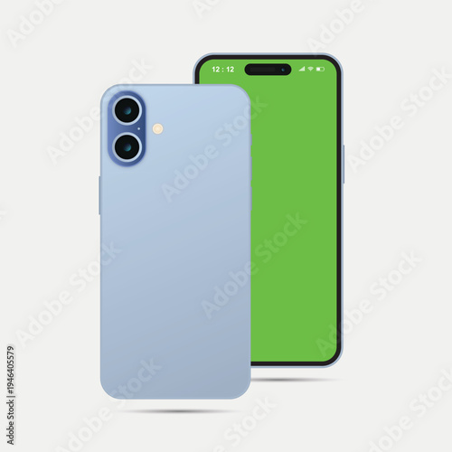 Elegant Mist Blue Mobile Phone Mockup Template with Green Screen Display