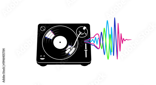 Turntable with sound wave graphic.