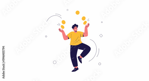 Man Juggling Coins, Financial Success, Wealth Management, Investment Concept