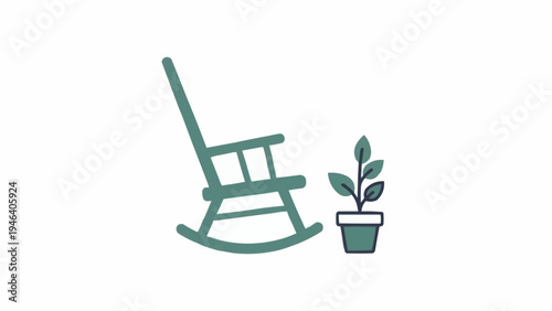 Green Rocking Chair and Small Plant.