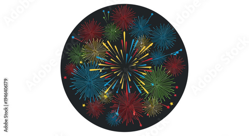 Colorful Fireworks Explode in Circle.