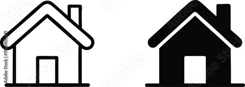 Universal Home Button and Property Icons, Outline and Solid House Vector Graphics, vector, illustration, silhouette.
