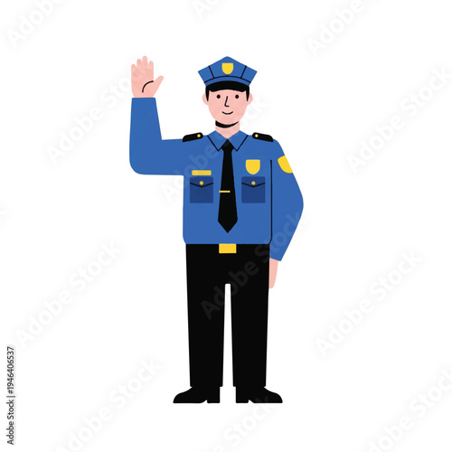 Police Officer Waving Hand Gesture.