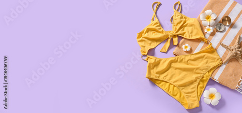 Stylish yellow swimsuit, st...