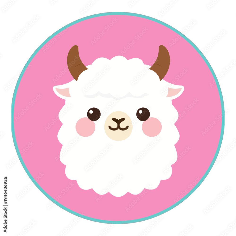 Fototapeta premium Llama Face in Circle Flat Icon