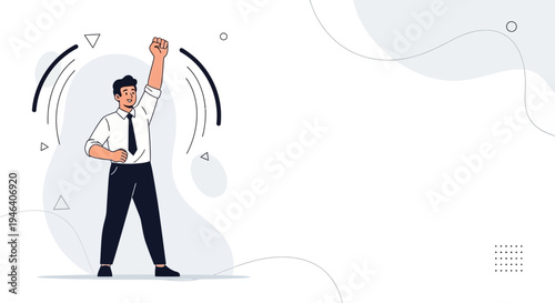 Man in Suit Raising Fist in Victory, Celebrating Success and Achievement