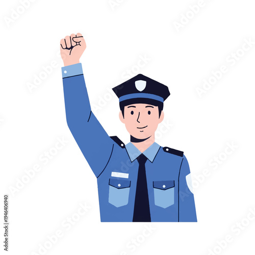 Police Officer Wearing Blue Uniform.