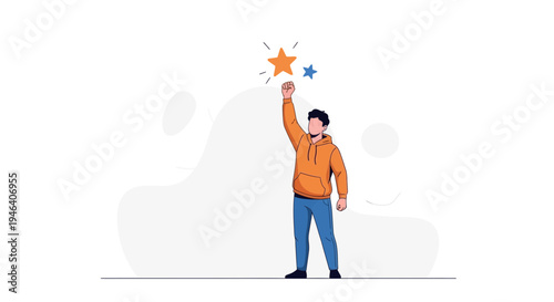 Man reaching for stars, symbolizing success, ambition, and achievement