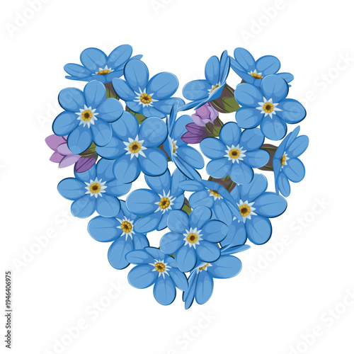Heart made of forget-me-not flowers. Vector illustration.