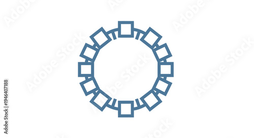 Blue Circular Icon with Square Elements.