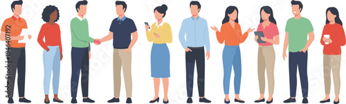 Diverse faceless people character set including handshake, business professional poses, and social interactions isolated flat vector illustration for teamwork and community.