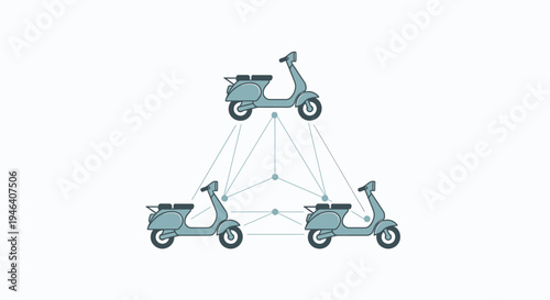 Three green scooters in triangle formation.