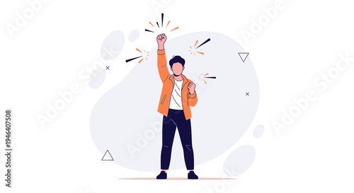 Man celebrates success with raised fist, symbolizing victory and achievement