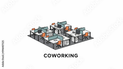 Isometric Coworking Space with Modern Buildings.