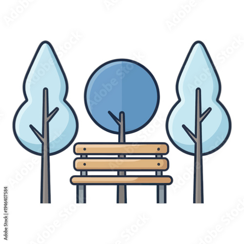Park Bench With Trees Flat Icon