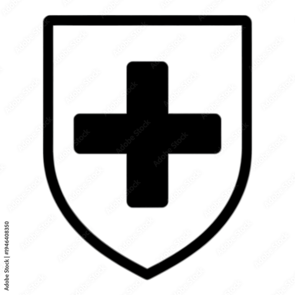 Fototapeta premium Shield With Cross Outline Vector Icon