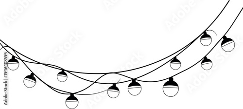 Black and white illustration of a string of fairy lights on two cables
