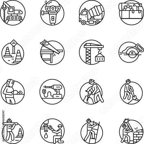 Collection of Industrial Art Line Style Icons 