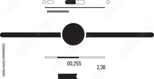 Modern digital gauge meter interface element with black and white design for data visualization and measurement in graphic design