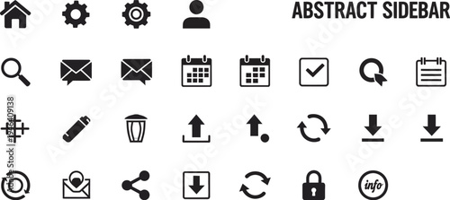 Collection of modern abstract sidebar icons for web and mobile app interface design, including navigation, communication, and productivity symbols on white background
