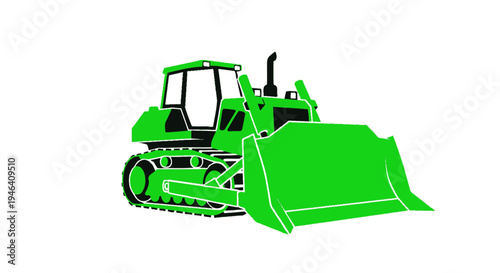 Green bulldozer construction vehicle icon, isolated on white background