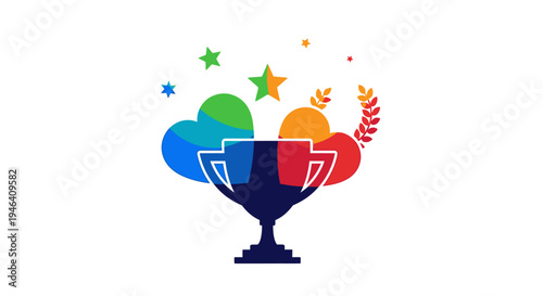 Trophy Cup with Colorful Stars.