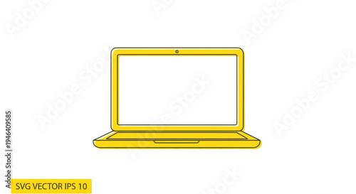 Modern Yellow Laptop Computer Icon, Blank Screen, Office Technology Design