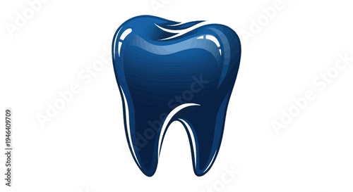 Shiny Blue Tooth Illustration with White Highlights - Dental Care Concept