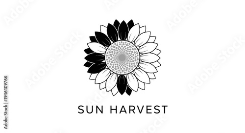 Stylized Sunflower Logo with Text 'SUN HARVEST'
