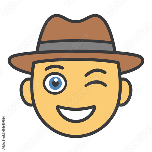 Winking Face With Fedora Hat Vector Icon