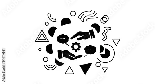 Black and white handshake gear icons.