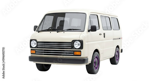 Cream-colored Kei van with purple wheels