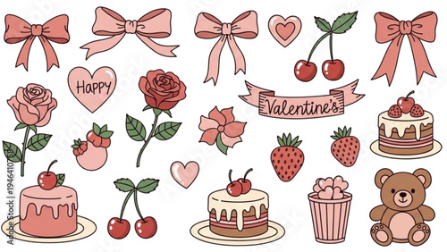 Valentine's Day celebration with cakes, roses, and teddy bear gifts
