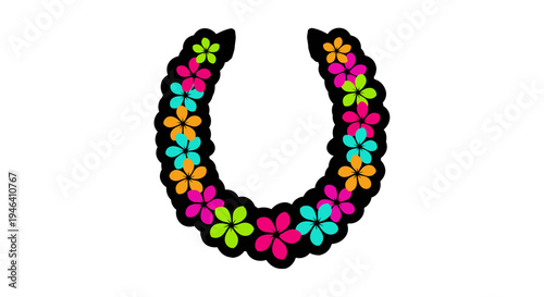Colorful floral lei necklace closeup.